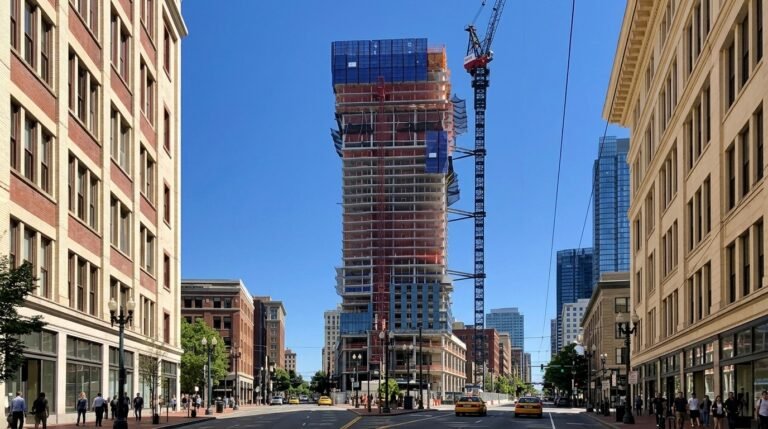 Can a 1155-Violation Building Really Get $130M Makeover? Tall skyscraper under construction