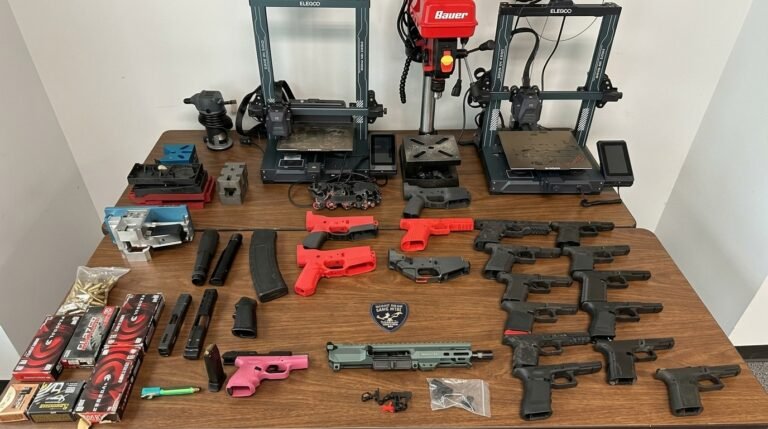 3D-printed guns collection on table